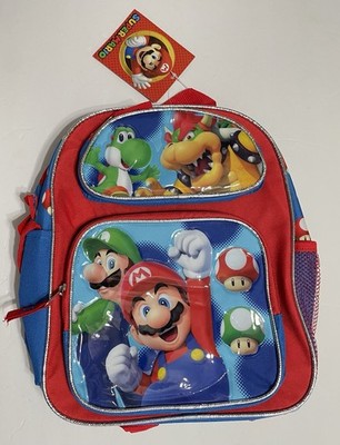 Small Backpack - Super Mario - Luigi, Yoshi & Bowser 12'' Blue/Red School Bag NEW