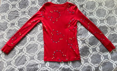 Disney Spotted Zebra Shirt Kid's Sz M Red Mickey Christmas Light Long Sleeve