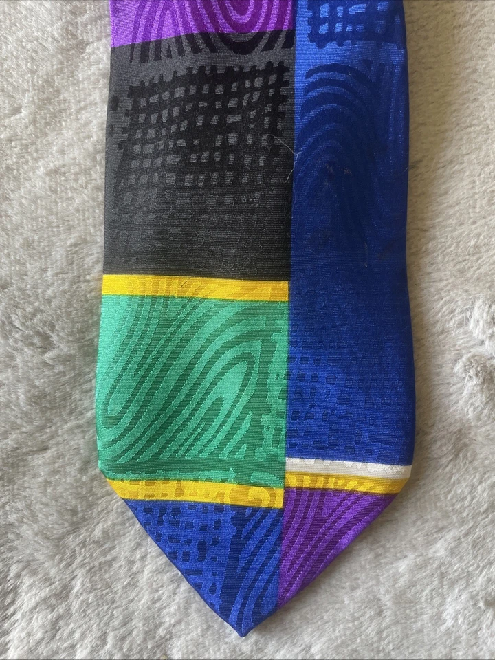 Corbata Krizia Uomo Color Block Multicolor Seda Hecha en Italia De Colección Foto 2 de 4