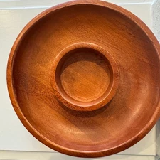 Vintage Solid Mahogany Wood Chip and Dip Bowl Tray Serve Dish Thailand