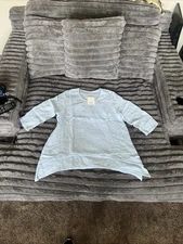 NWT ET'LOIS USA Linen MEDIUM GRACE TUNIC A-line 2-Layer Front Top Light Blue