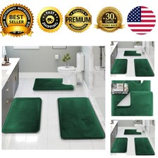 3 Piece Bathroom Rugs Bath Mat Set Velvet Memory Foam Non-Slip Green PVC