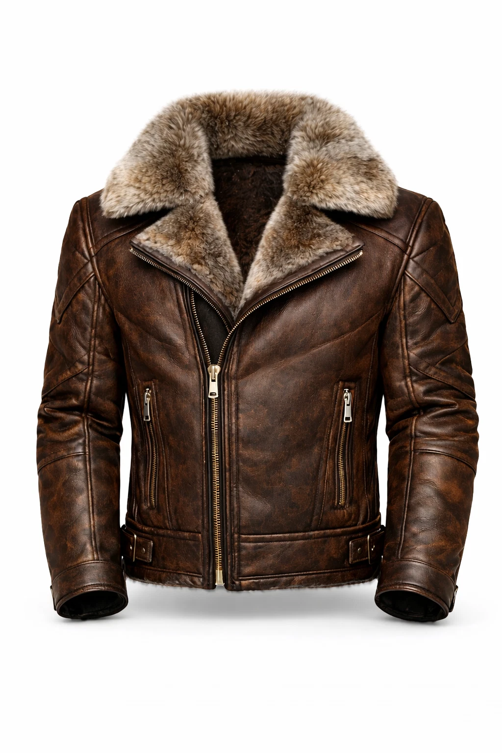 Men’s Brown Sheepskin Leather Aviator Jacket – Faux Fur Lined Handmade
Opens in a new window or tab