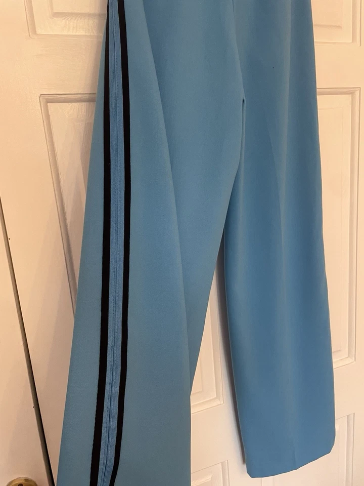 M&S Turquoise wide leg Trousers with side stripe & pockets Size 6 - Image 4 of 4