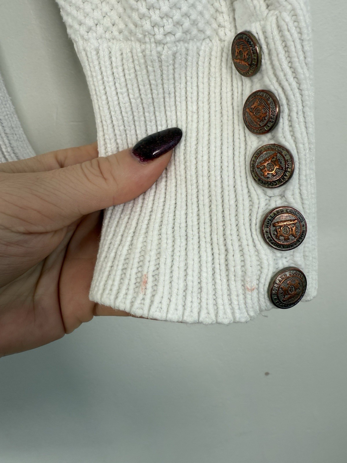 Holland Cooper Jumper Size Small White Cable Knit Chunky Varsity Logo Sweater