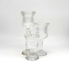 Vintage Clear Glass Pedestal Candle Holders Graduated Set Of 3 Ribbed & Scallope