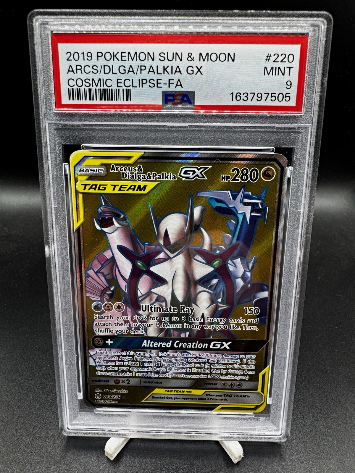 SM Cosmic Eclipse Arceus & Dialga & Palkia GX 220/236 PSA 9 