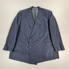 Ermenegildo Zegna Mens Blazer Navy Blue 52 R Double Breasted 100% Linen Jacket