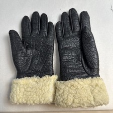 VTG Black Leather Winter Driving Gloves Womens Size S/M Faux Shearling Lined