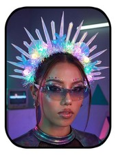 Light Up Star Crown Headband, Blue and Silver Glitter Stars, LED Rave Party C...