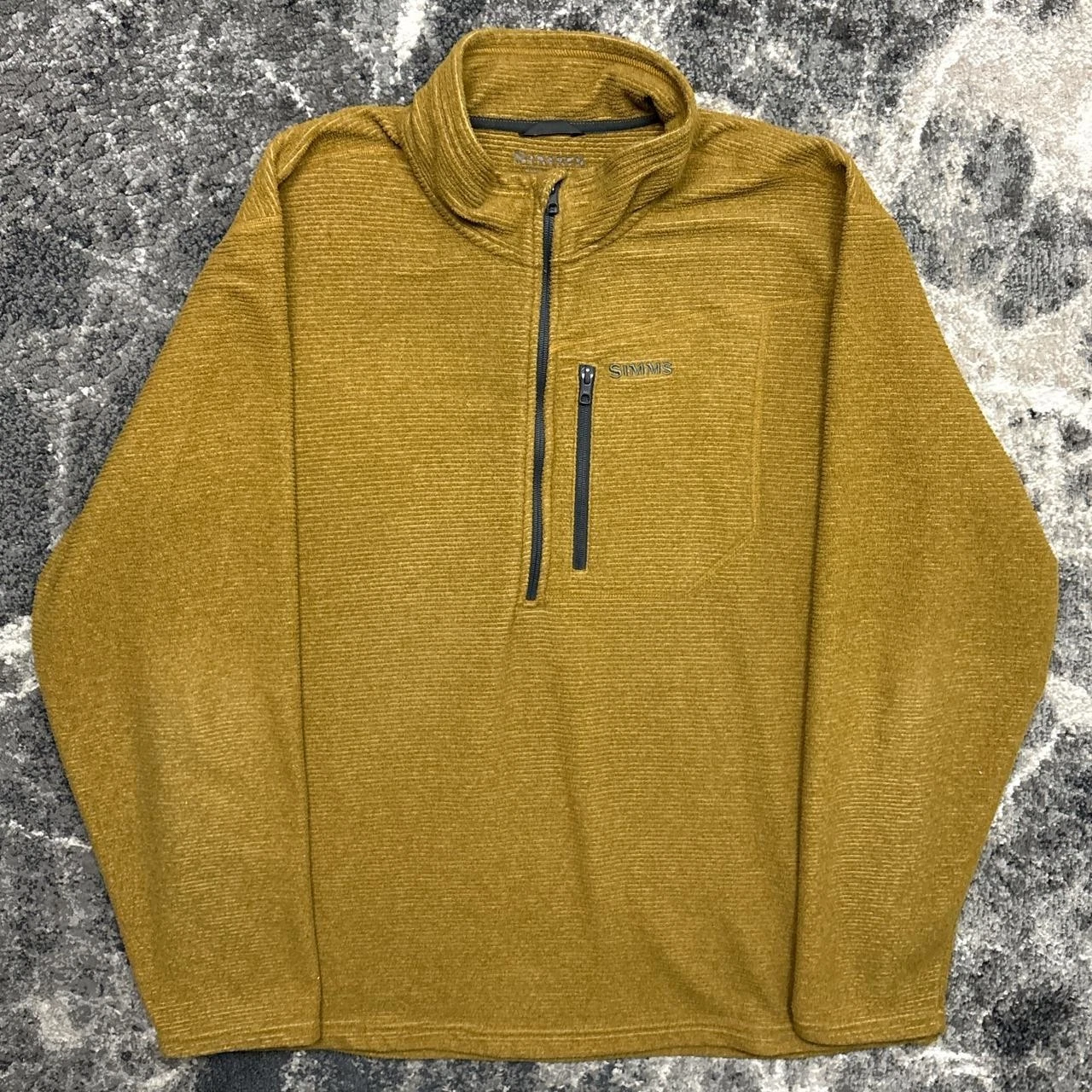 Simms Rivershed Fleece Jacket Mens XL Half Zip Fishing Sweater Tan Brown
