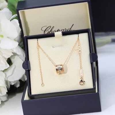 Chopard 18K Rose Gold Barrel Charm Pendant Necklace Cable Chain Lobster