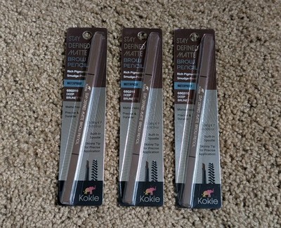 3x Kokie Stay Defined Matte Brow Pencil Deep Brunette Waterproof (3 Pencils)