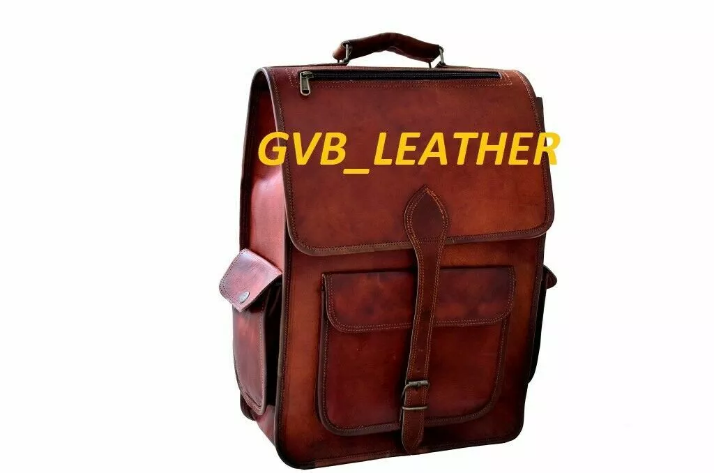 Real Leather Bag Rucksack Square Backpack Dark Brown 16