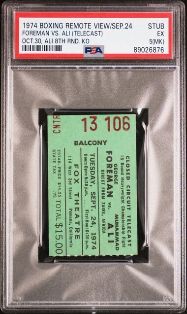 1974 PSA Ticket Stub Rumble In The Jungle CCTV Muhammad Ali KO