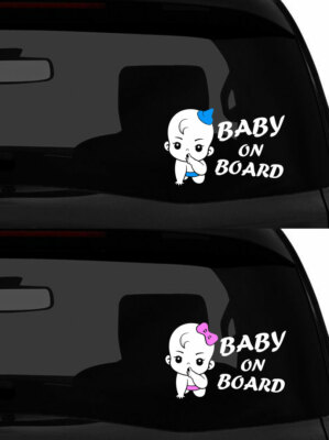 Baby on Board decal sticker cute baby with different cap ribbon diaper color 7''W