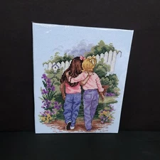 Completed Finished Cross Stitch Forever Friends Friendship Girls Garden Unframed