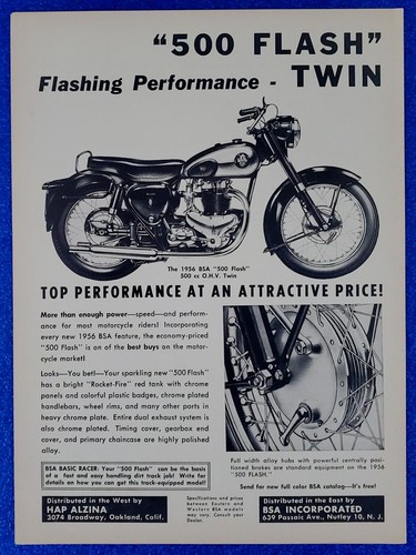 1956 NORTON "500 FLASH TWIN" 500cc MOTORCYCLE ORIGINAL VINTAGE CYCLE PRINT AD