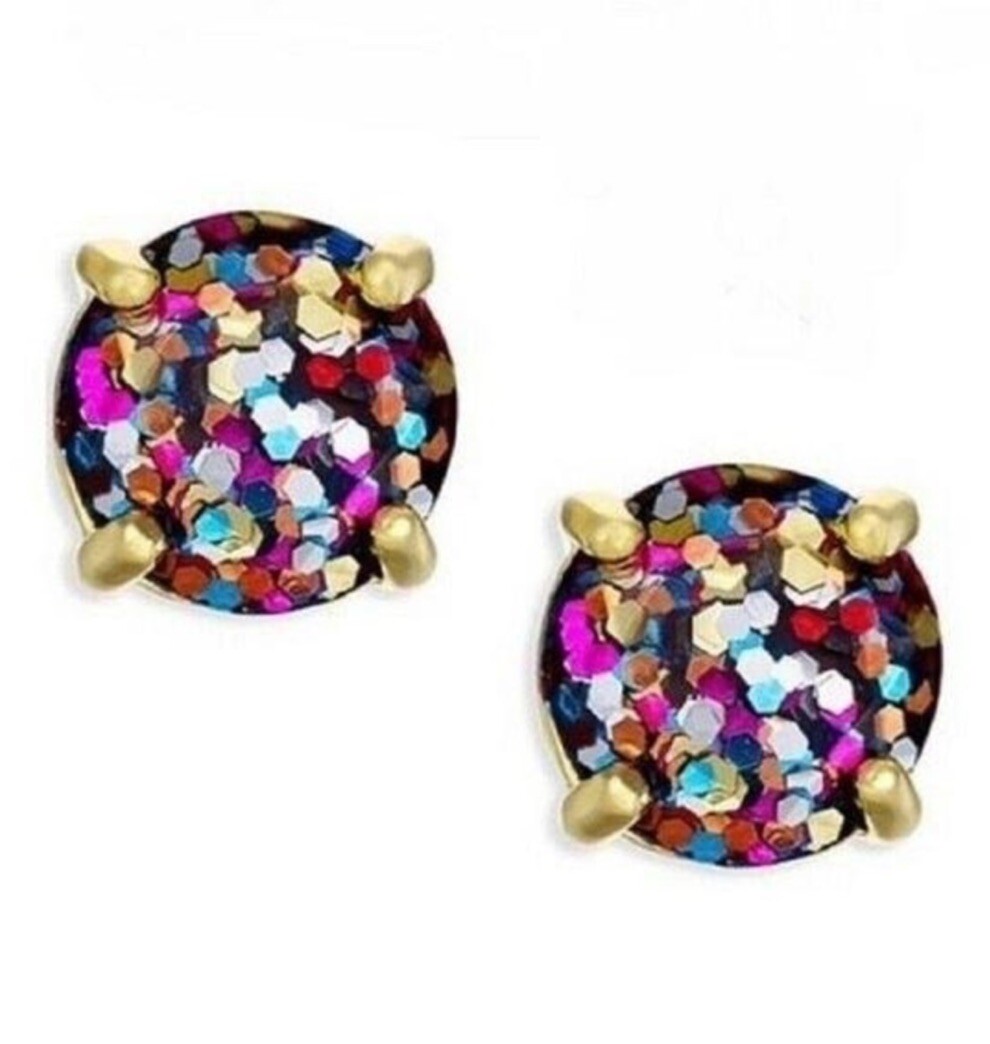 🆕 KATE SPADE MULTI GLITTER SMALL ROUND CUT STUD EARRINGS-NEW-ON CARD!