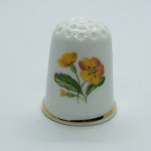 Vtg Grandmother Fine Bone China Thimble by Queens w/ Yellow Flower