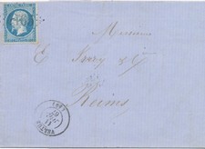 FRANKREICH "4165" Nummernstempel (grosse Ziffern) u K2 "VERTUS / (59" Brief 1867