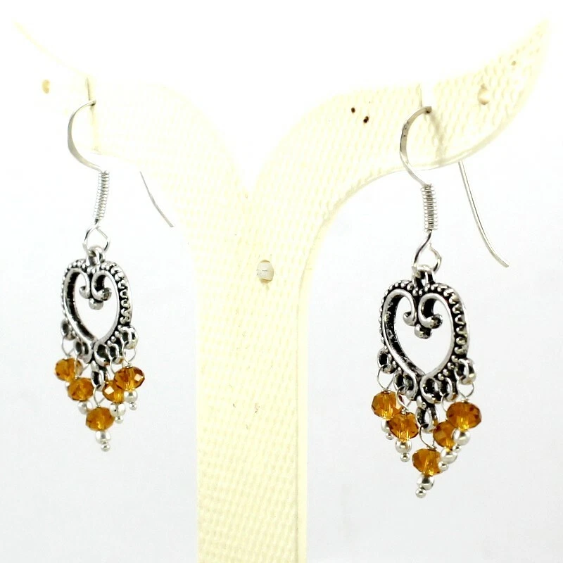 Orecchini Cristallo Naturale Gemma Fatti a Mano Perline Ossidate Orecchini Gi... - Immagine 2 di 3