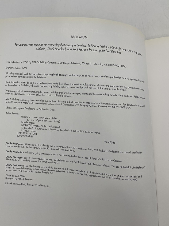 🔥PORSCHE 911 Road Cars Soft Cover Book by Dennis Adler 1998 SHIPS FAST⚡