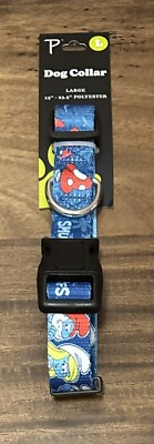 NWT Perri s Smurfs Enchanted Forest Blue Dog Collar Large 15 -23.5  Polyester