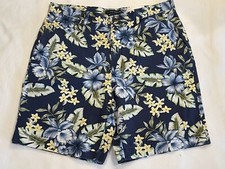 Lands End NWT Mens Navy Blue Hibiscus Print Hawaiian Floral Shorts Size 36