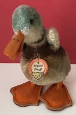 Vintage 1950s Early Steiff Mohair Standing Duck Duckling 4 3/4  Tall w/Chest Tag
