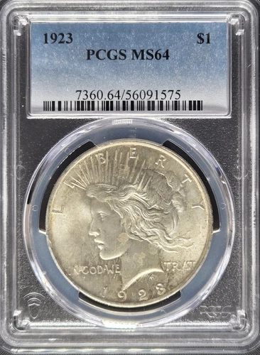 1923 Peace Silver Dollar 1$ - PCGS MS64 -  NEARLY GEM GRADE