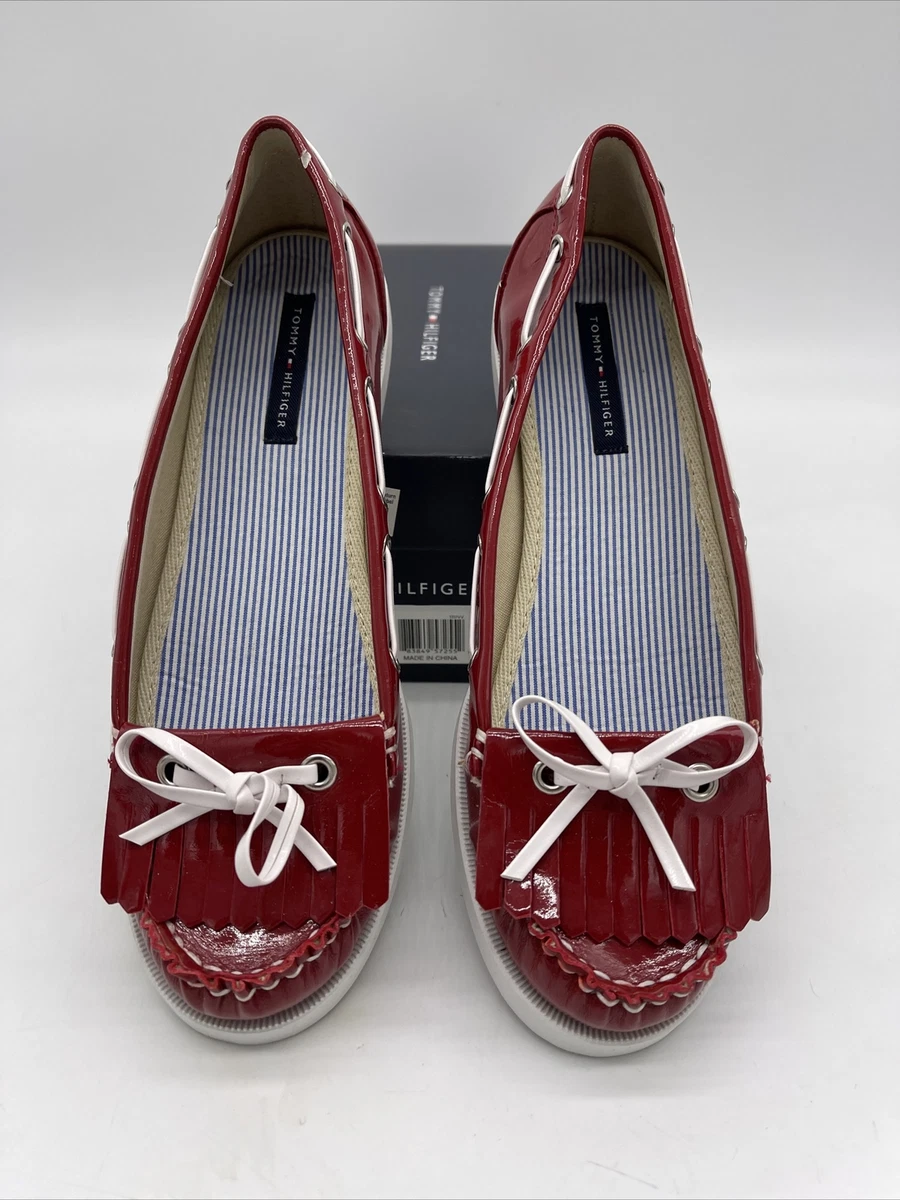Tommy Hilfiger Boat Shoes Women s Size 8 M Red Slip On Shoes Shiny