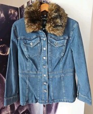 Style&co Woman Blue Jean Denim Jacket W/ Removable Faux Fur Collar Size 16w