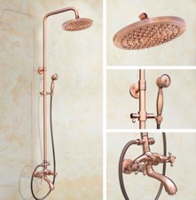 Antique Copper 8" Rainfall Bathroom Shower Head Hand Shower Tub Mixer Tap Faucet