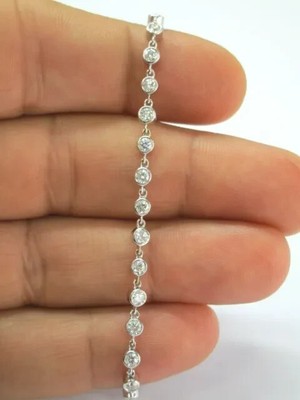 Bezel Set Bolo Bracelet 14k White  Gold Plated 5Ct Round Cut Lab Created Diamond