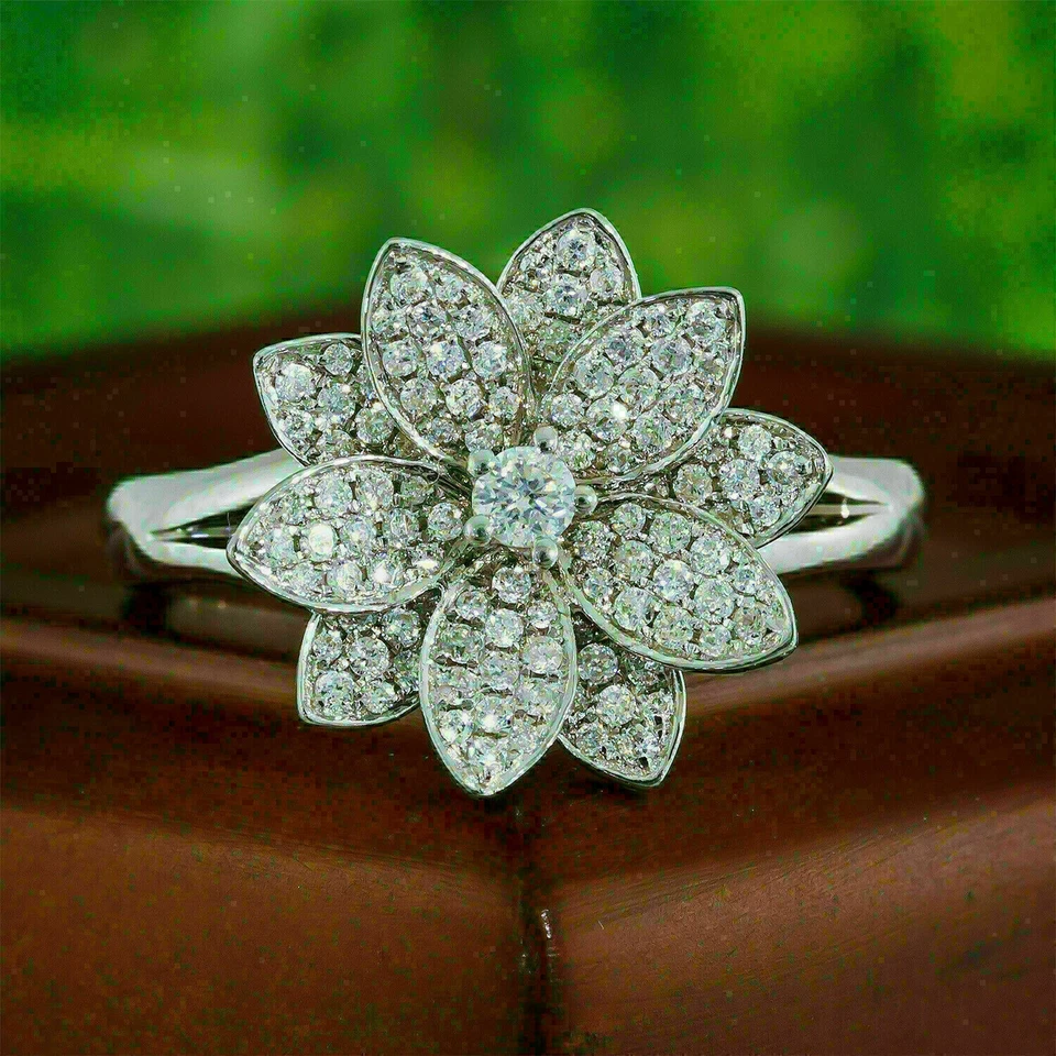 1,25Kt Blumen Ring Diamant Verlobungsring Hochzeit Ring Weißgold-Finish gr 52-62 - Bild 3 von 4