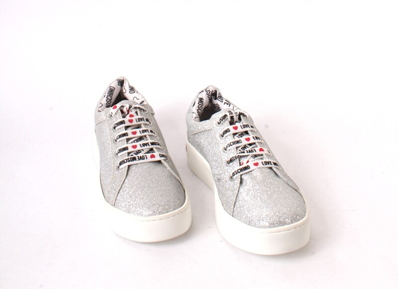 MOSCHINOスニーカー Love Moschino 15253a Silver Suede Glitter Lace-Up Platform