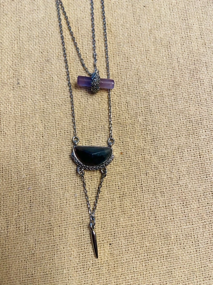 Ametista semi preciosa azul + cinza olho de gato azul, colar  - Imagem 2 de 3