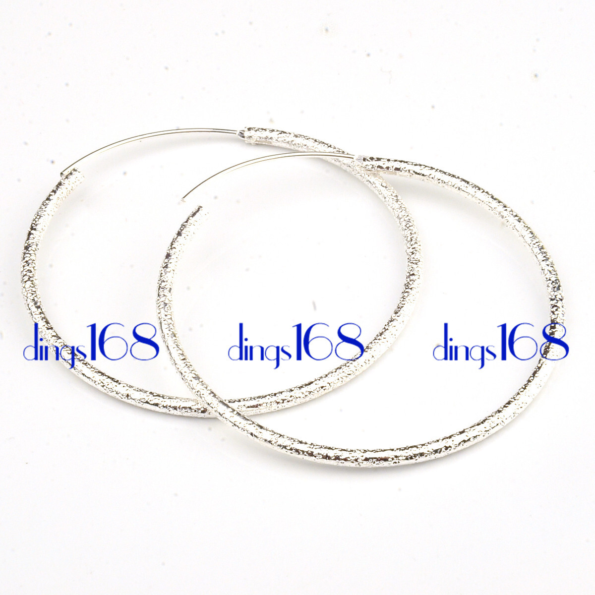 925 Sterling Silver 47mm Medium Size Thin Endless Frosted Endless Hoop Earrings