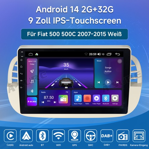 Autoradio Android 14 Apple Carplay per Fiat 500 2007-2015 2+32GB GPS NAVi WIFI - Foto 2 di 14