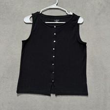 Loft Sweater Vest Womens LP Black Boat Neck R...