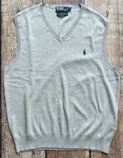 VINTAGE POLO RALPH LAUREN V-NECK PIMA SWEATER VEST GRAY MENS XL EXCELLENT