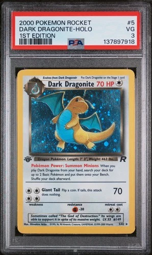 2000 POKEMON ROCKET 1ST ED #5 DARK DRAGONITE-HOLO PSA 3