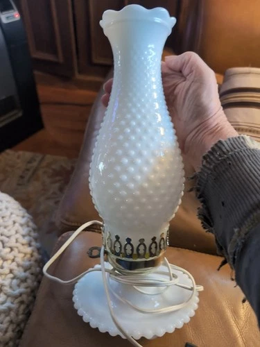 Vintage Hurricane White Hobnail Milk Glass Boudoir Lamp