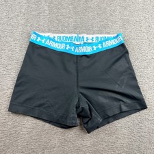 Under Armour HeatGear Women's Small Compression Shorts Black Blue Waistband