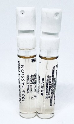 2 X Abercrombie & Fitch 100% Passion Sample EDP Sprays for Women .06oz/2ml each