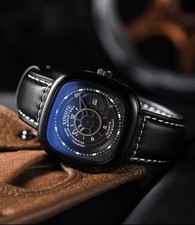 Men's Quartz Watch Square Dial Date Function 3ATM Water Resistance Leather Strap
