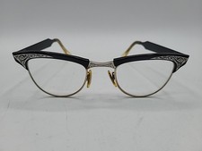 American Optical Black Silver 5.5 12K GF White Gold Cateye Frames "Alum" Rare