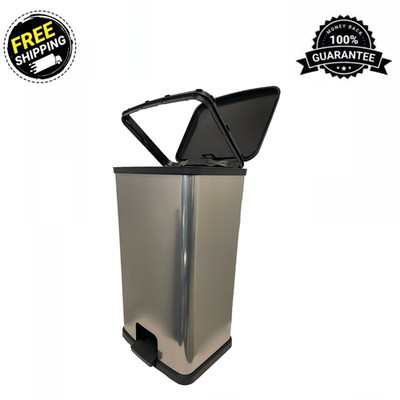 Mainstays Kitchen Trash Can, 13.2Gallon Plastic Step Garbage Bin with Lid,Silver