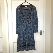 Monsoon Floral Dress Size 12 Blue Long Sleeve Cottagecore Hippie Gipsy Smock